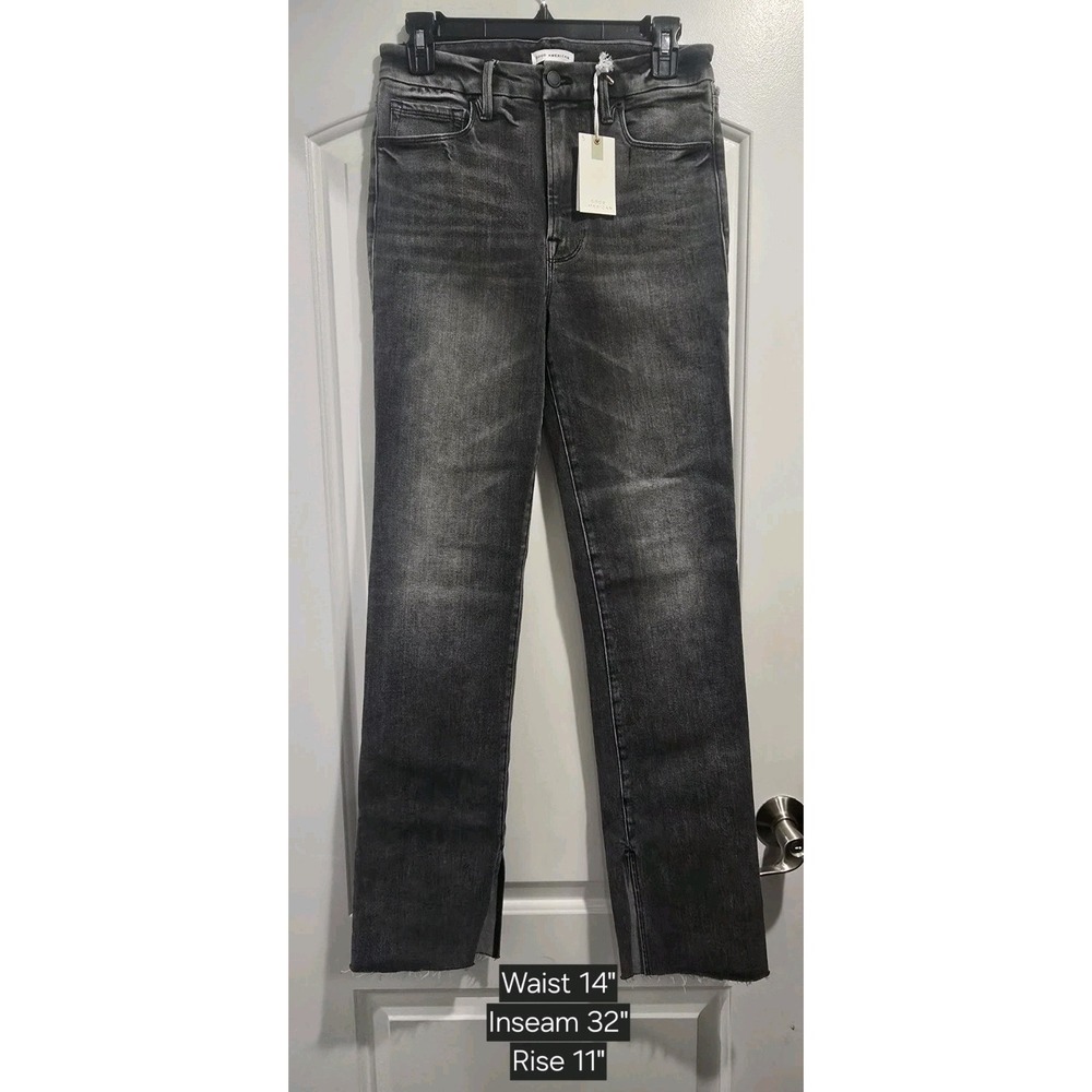 GOOD AMERICAN Good Boy Slit Jeans Sample? Women's Size 4 Gray‎ Wash Raw Hem Fray